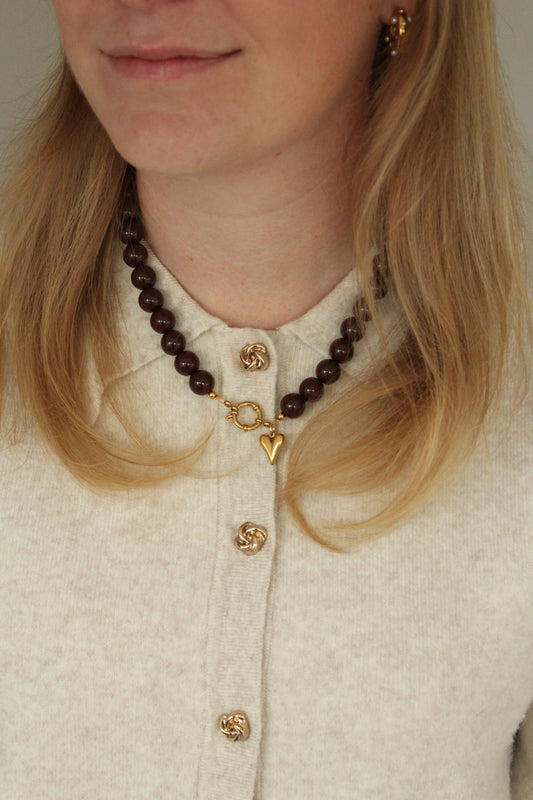 Setje donkerbruine ketting + armband