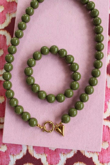 Setje khaki ketting + armband
