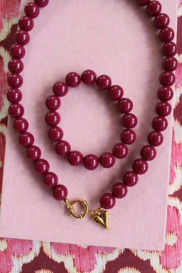 Setje burgundy ketting + armband