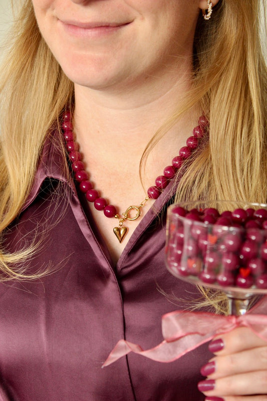 Setje burgundy ketting + armband