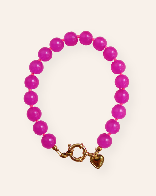 Knalroze glaskralen armband