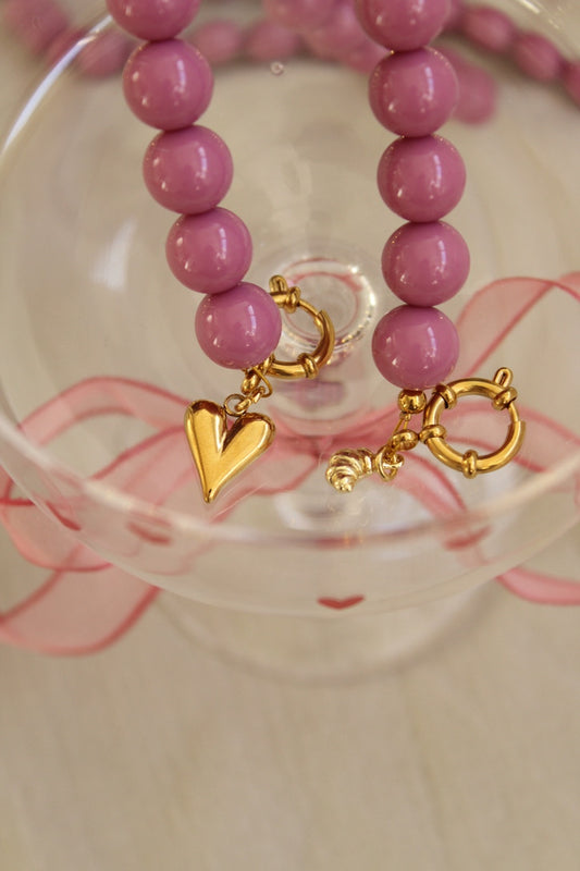 Setje velvet roze ketting + armband