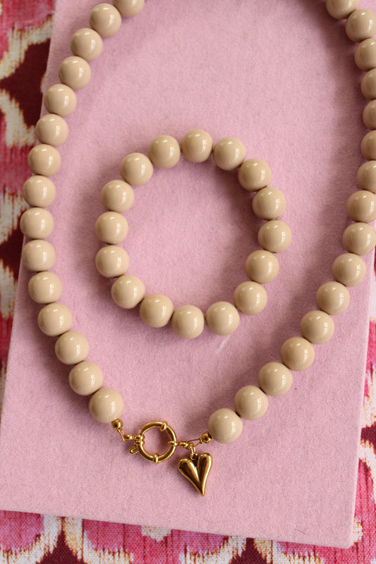Setje beige ketting + armband