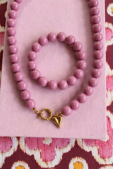 Setje velvet roze ketting + armband