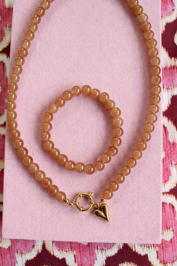 Setje glaskraal karamel ketting + armband