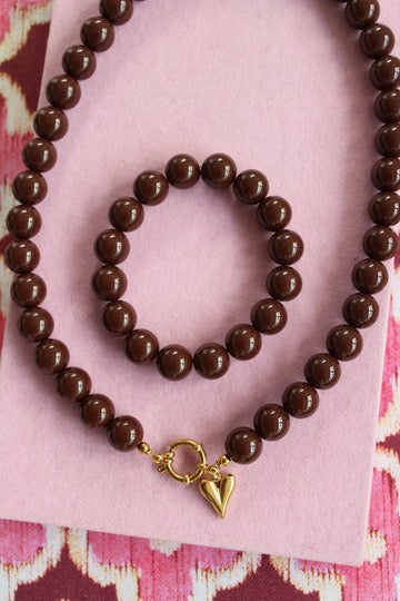 Setje donkerbruine ketting + armband
