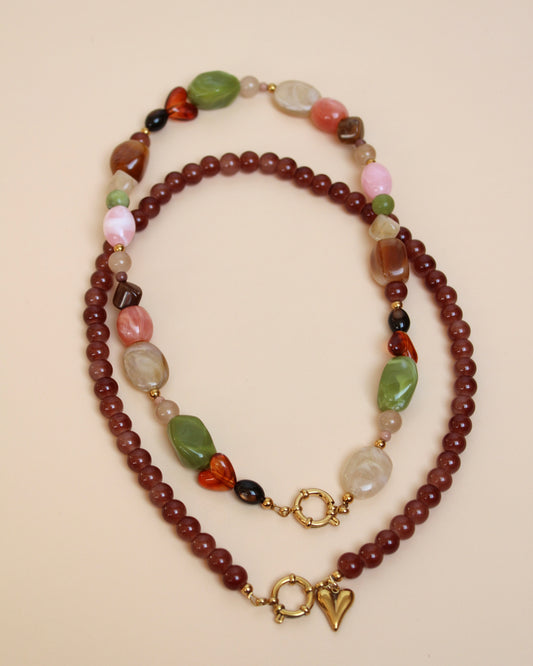 Bruine glaskralen ketting