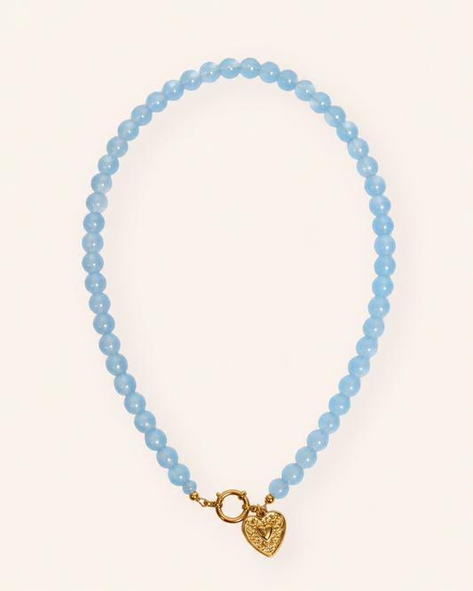 Ijsblauwe glaskralen ketting