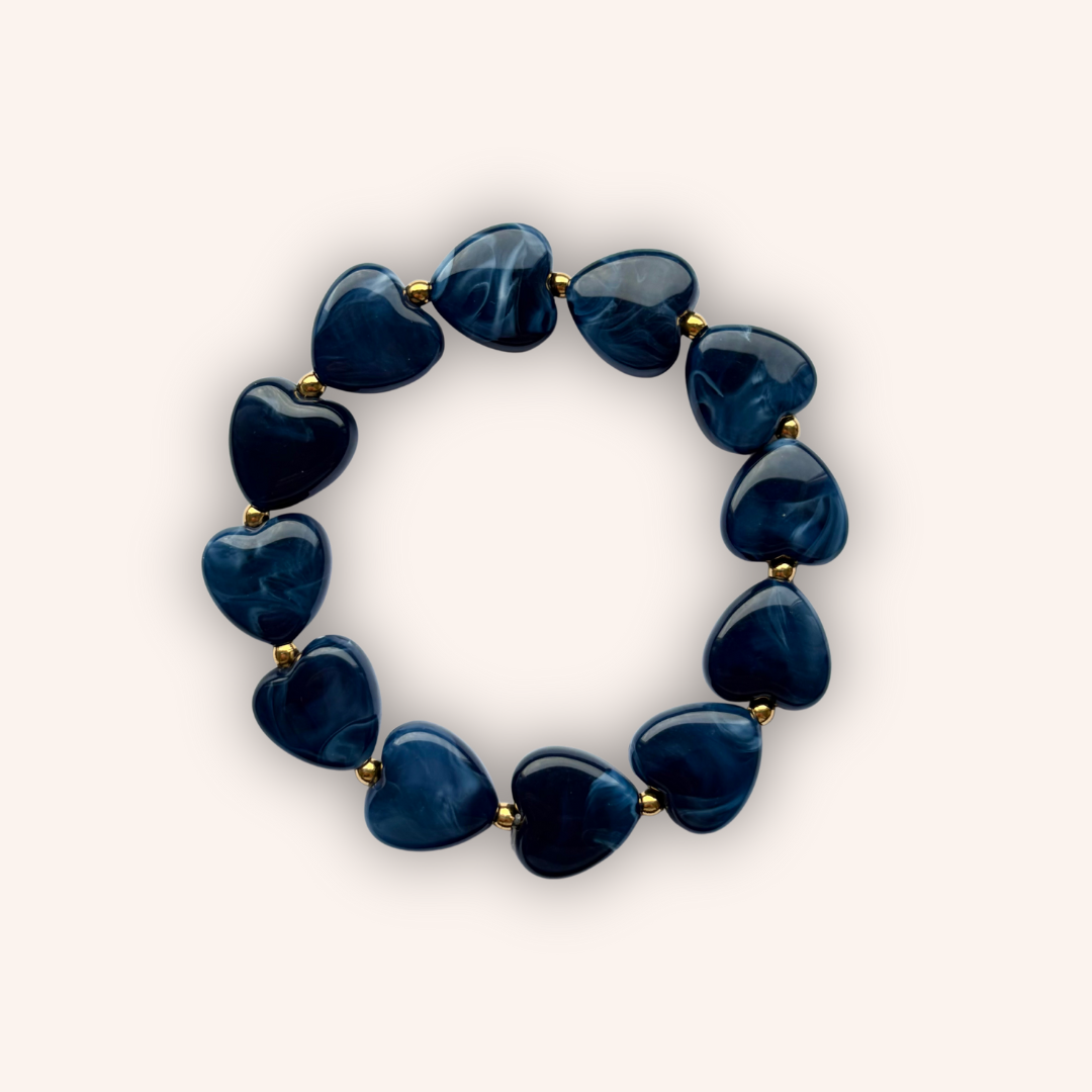Donkerblauwe hartjes armband